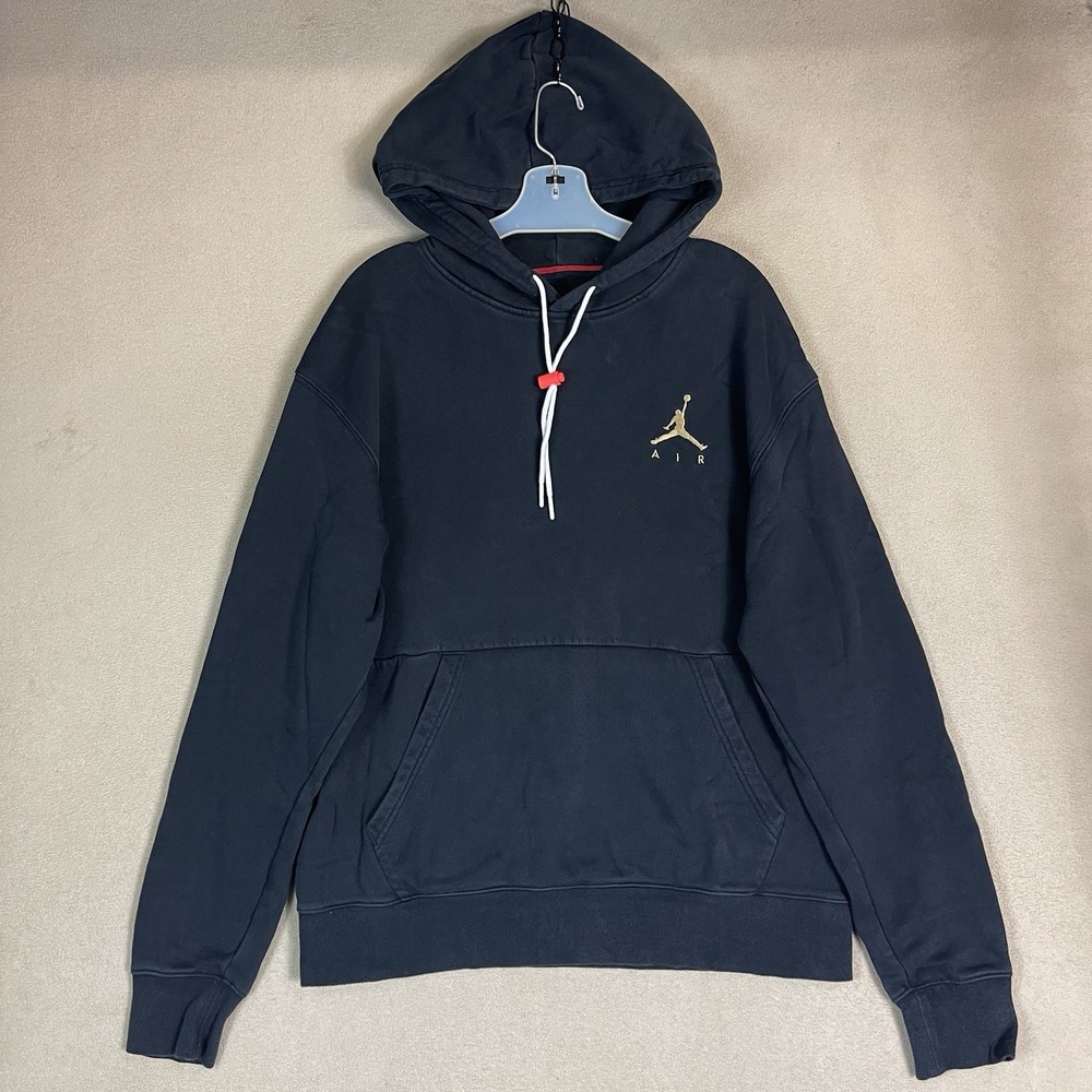 Jordan Air Hoodie Mens M Black Fleece Embroidered‎ Logo Pullover Sweatshirt